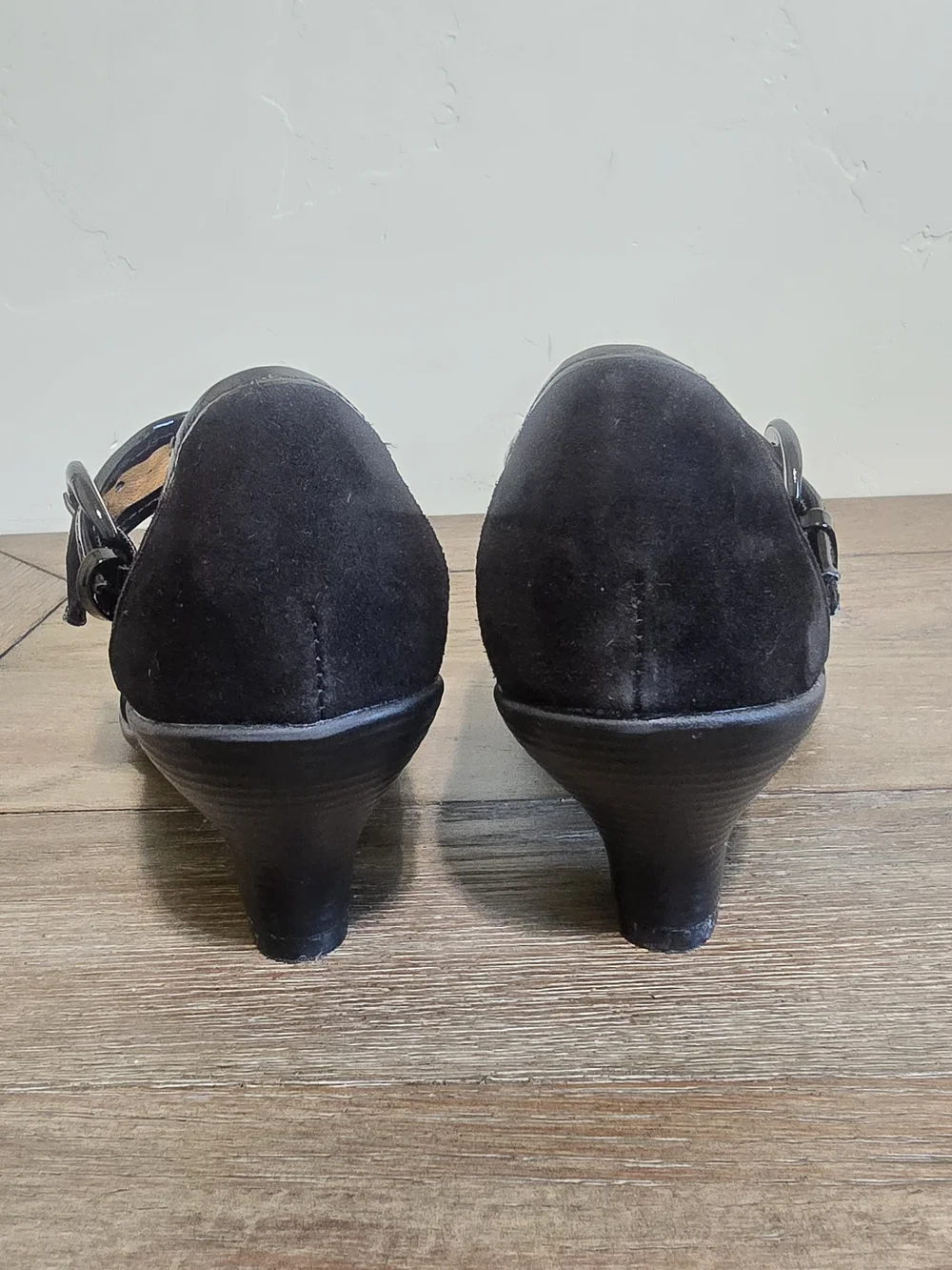 iComfort Black Suede Mary Jane Kitten Heels Buckle Strap Shoes 7.5 Retro Goth
